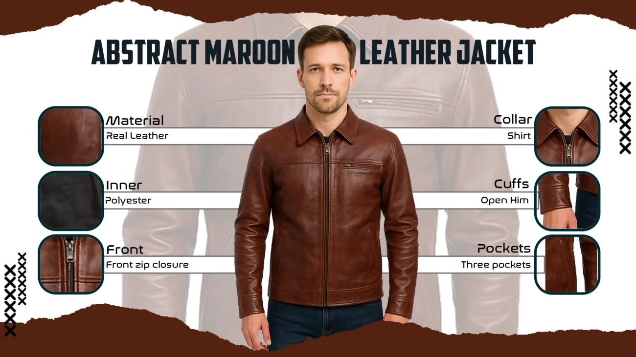 Abstract Maroon Leather Jacket