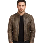 Alex Distressed Brown Leather Biker Jacket