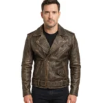 Allaric Alley Distressed Brown Leather Biker Jacket