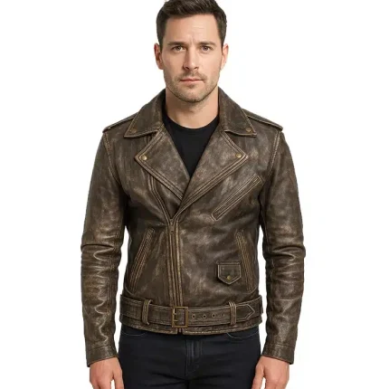 Allaric Alley Distressed Brown Leather Biker Jacket