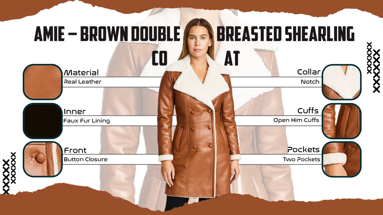 Amie - Brown Double Breasted Shearling Coat​