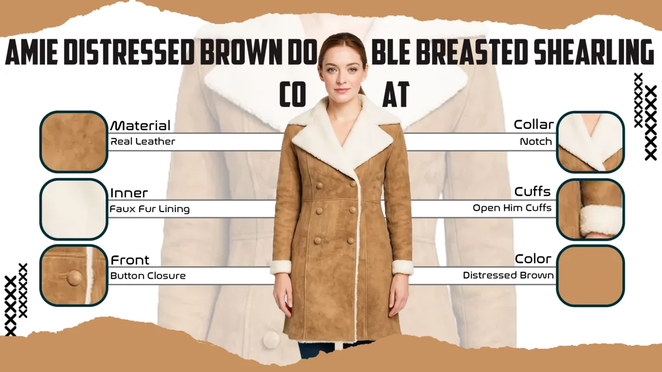 Amie Distressed Brown Double Breasted Shearling Coat