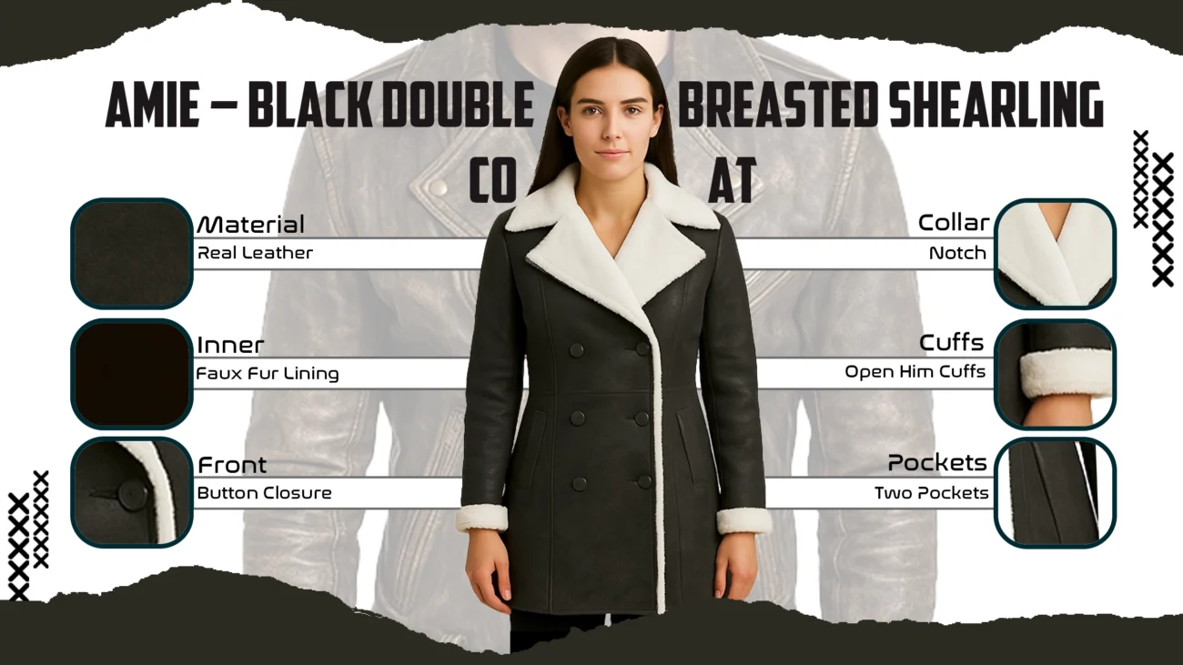 Amie – Black Double Breasted Shearling Coat