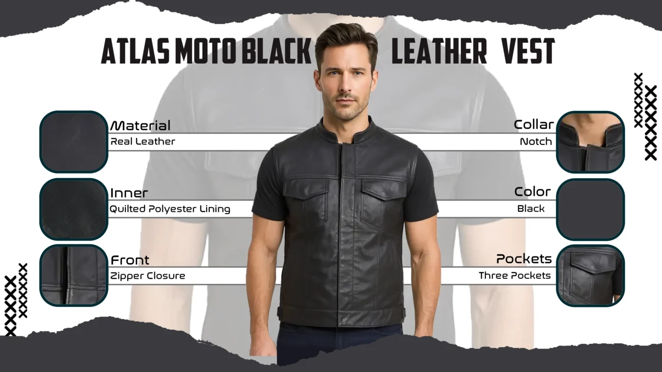 Atlas Moto Black Leather Vest