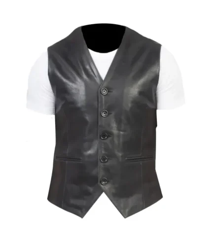 Auden Black Leather Vest Front