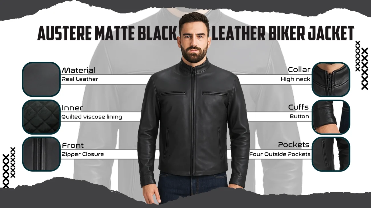 Austere Matte Black Leather Biker Jacket