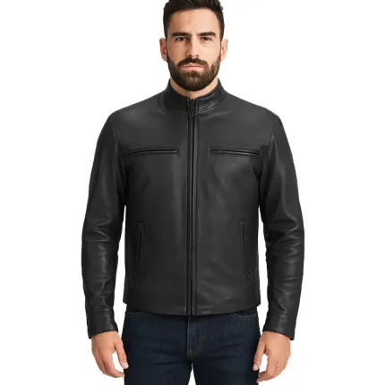 Austere Matte Black Leather Biker Jacket
