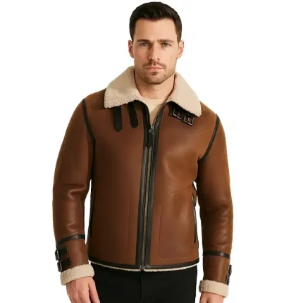 B3 RAF Tan Shearling Leather Aviator Jacket | Brown leather aviator jacket​