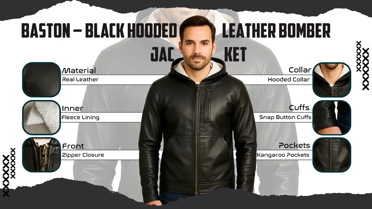 Baston – Black Hooded Leather Bomber Jacket