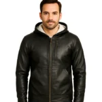 Baston – Black Hooded Leather Bomber Jacket