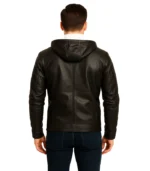Black Hooded Leather Bomber Jacket