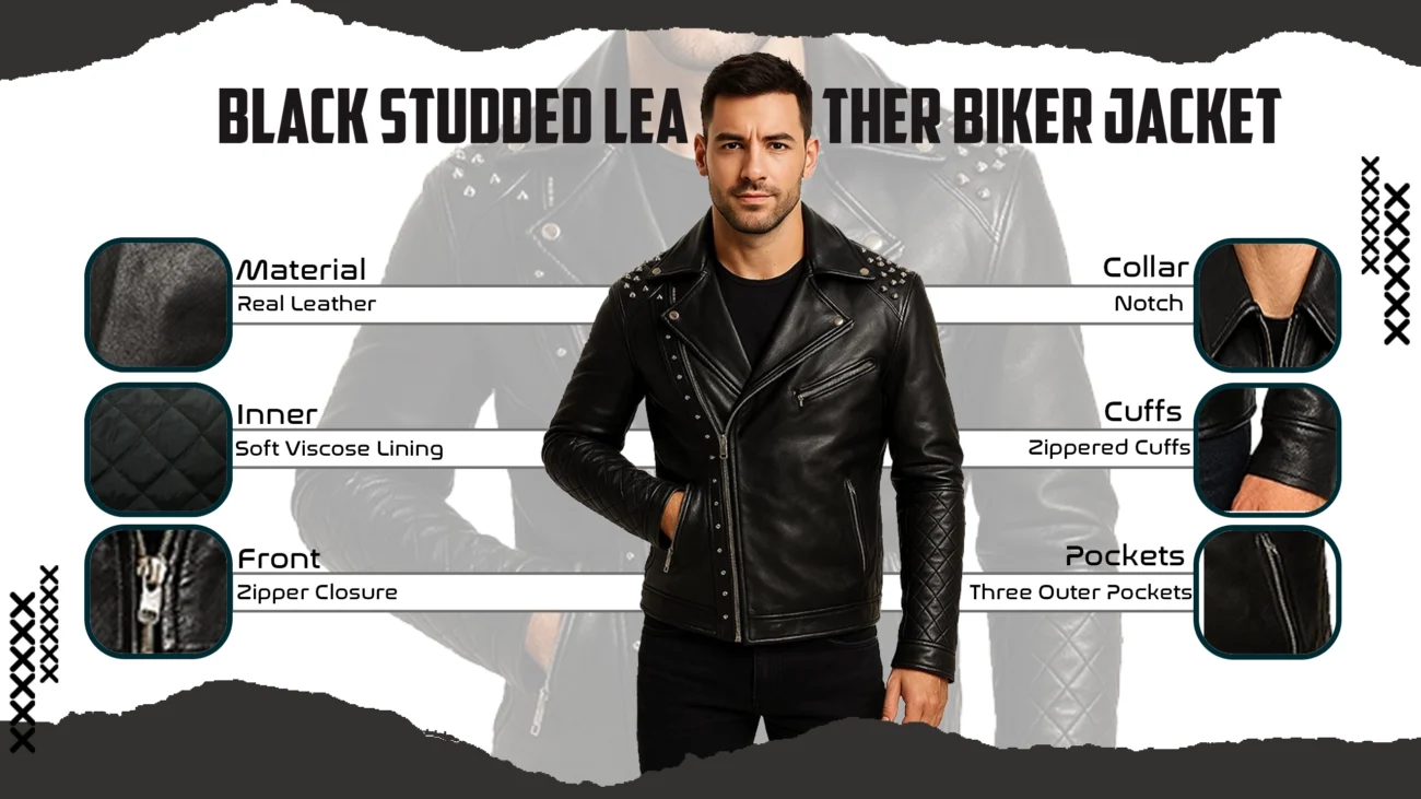 Black Studded Leather Biker Jacket