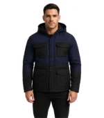 Black and Blue Hooded Puffer Jacket