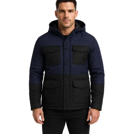 Black and Blue Hooded Puffer Jacket