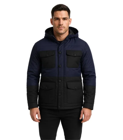 Black and Blue Hooded Puffer Jacket
