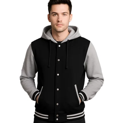 Black and Grey Varsity Jacket with Hood