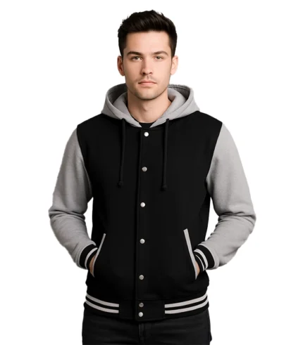 Black and Grey Varsity Jacket with Hood