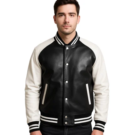 Black and White Leather Varsity Jacket