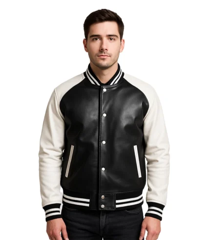 Black and White Leather Varsity Jacket