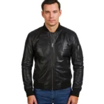 Bomia Ma-1 Black Leather Bomber Jacket