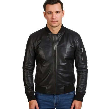 Bomia Ma-1 Black Leather Bomber Jacket
