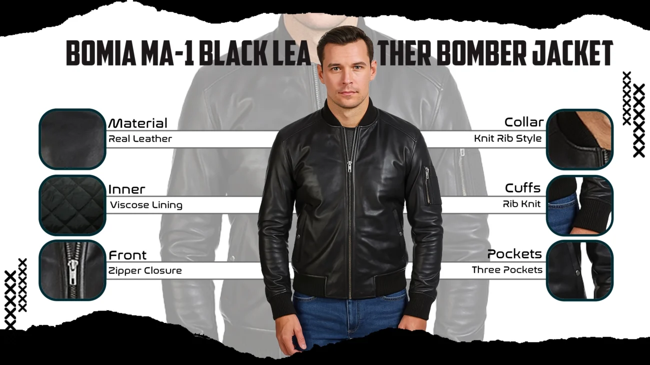 Bomia Ma-1 Black Leather Bomber Jacket