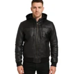 Bouncer Biz - Black Leather Bomber Jacket