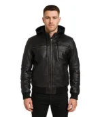 Bouncer Biz - Black Leather Bomber Jacket