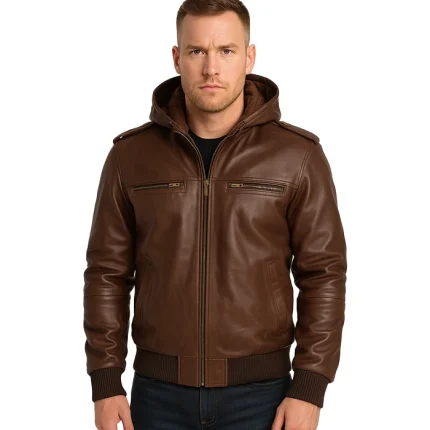 Bouncer Biz – Brown Leather Bomber Jacket