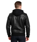 Bravado Black Leather Bomber Jacket With Hood