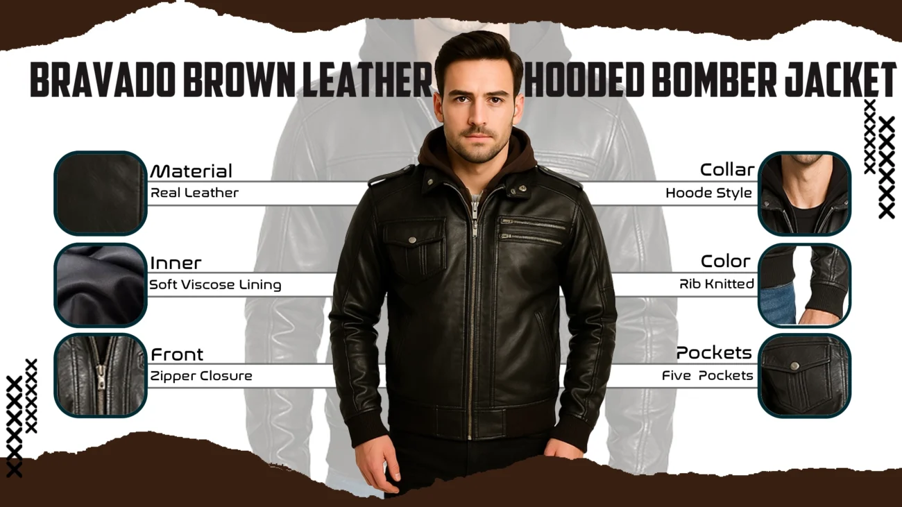 Bravado Brown Leather Hooded Bomber Jacket