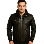 Bravado Brown Leather Hooded Bomber Jacket