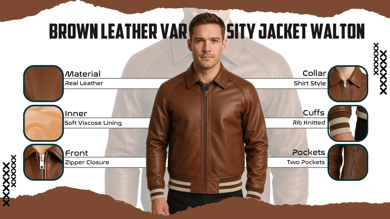 Brown Leather Varsity Jacket Walton