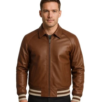 Brown Leather Varsity Jacket Walton
