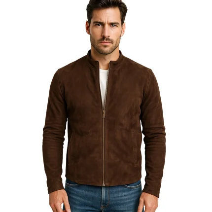 Brown suede biker jacket mens