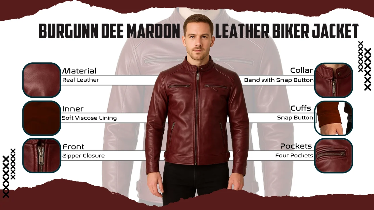 Burgunn Dee Maroon Leather Biker Jacket