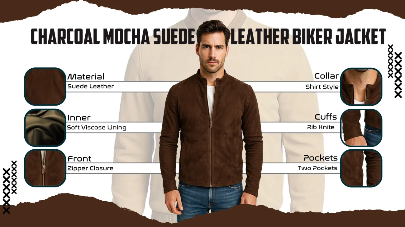 Charcoal Mocha Suede Leather Biker Jacket