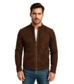 Charcoal Mocha Suede Leather Biker Jacket