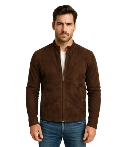 Charcoal Mocha Suede Leather Biker Jacket