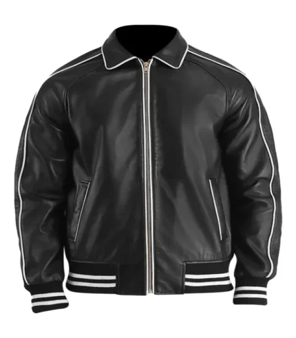 Cooper Black Varsity Jacket Leather Front
