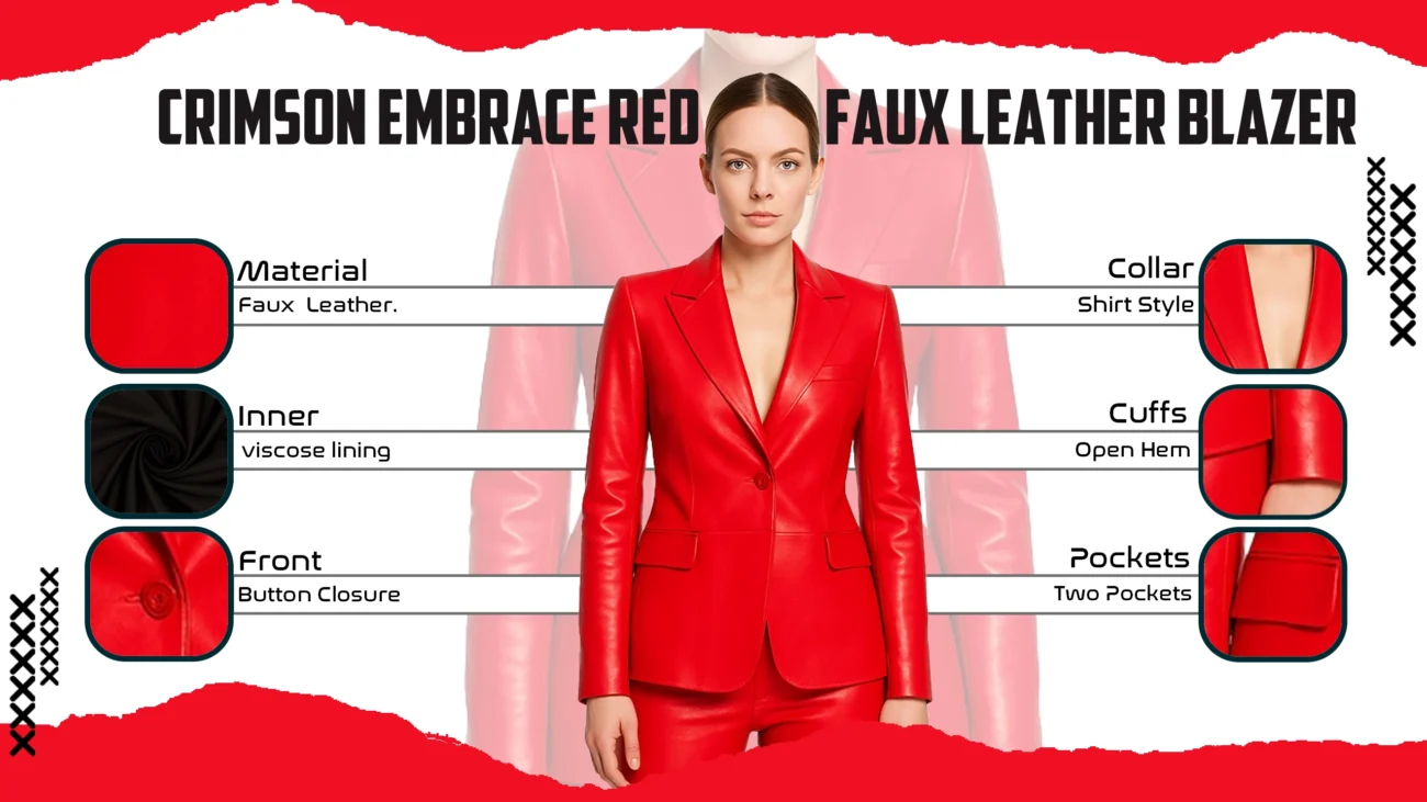 Crimson Embrace Red Faux Leather Blazer
