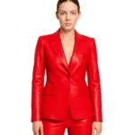 Crimson Embrace Red Faux Leather Blazer