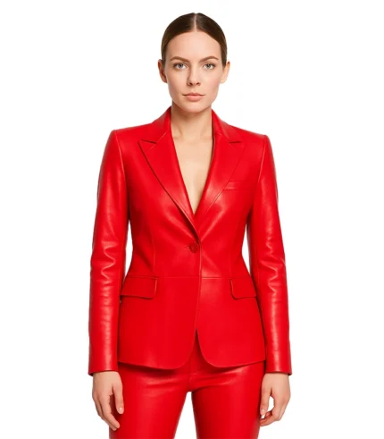 Crimson Embrace Red Faux Leather Blazer