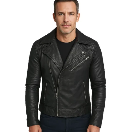 Danny Quilted Black Leather Biker Jacket