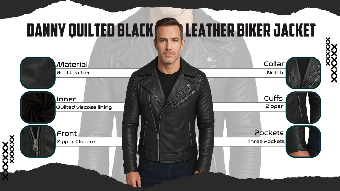 Danny Quilted Black Leather Biker Jacket