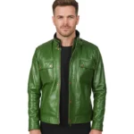Darren Distressed Green Leather Biker Jacket