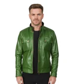 Darren Distressed Green Leather Biker Jacket