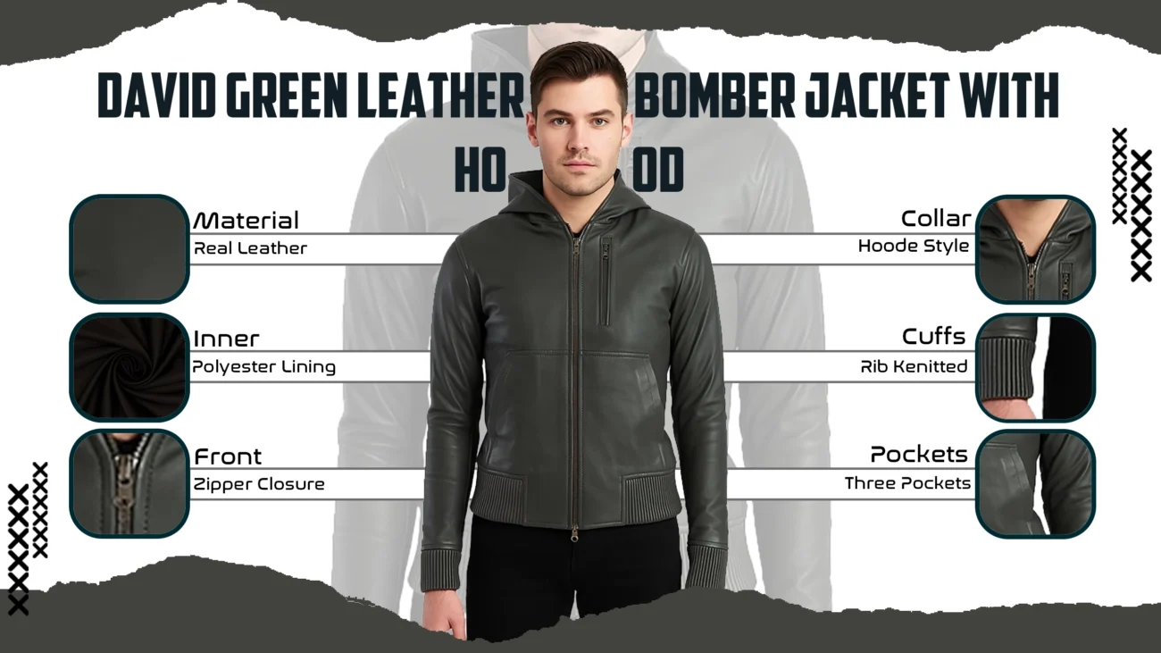 David Green Leather Bomber Jacket With Hood