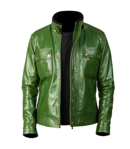 Darren-Distressed-Green-Leather-Biker-Jacket-fron