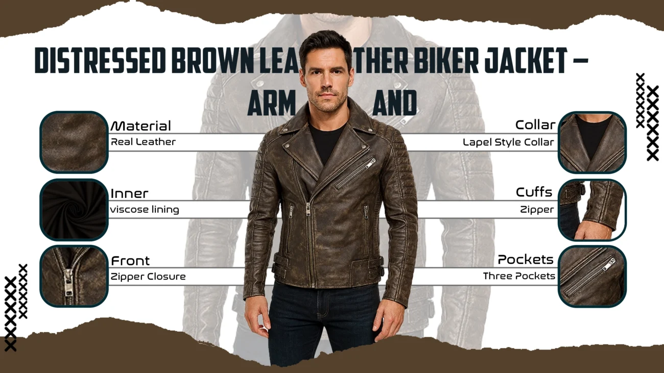 Distressed Brown Leather Biker Jacket – Armand